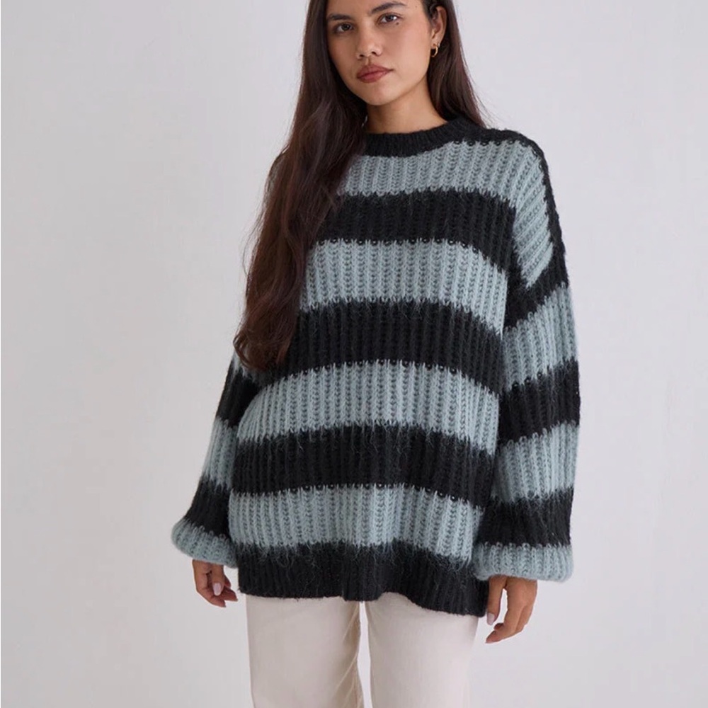 Motel Rocks Daren Jumper Black Grey Striped Oversized Sweater Size XS